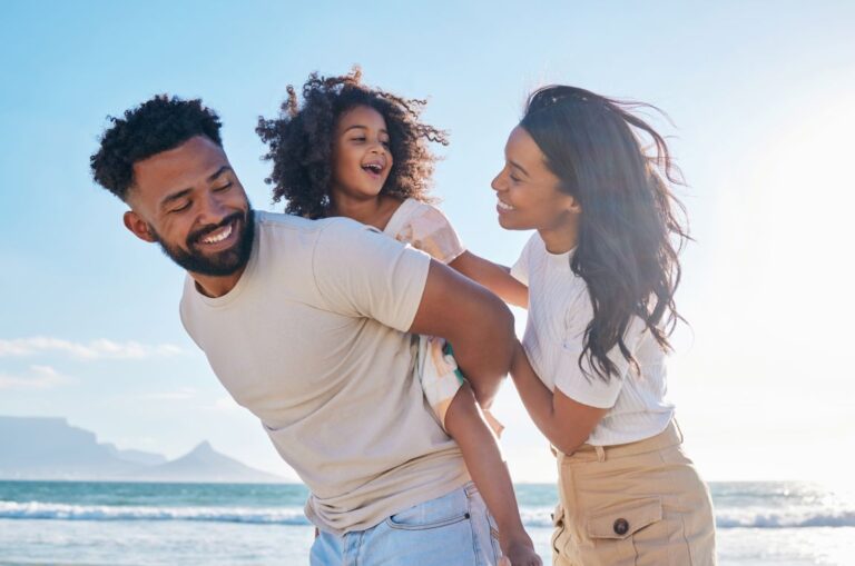 happy family on beach